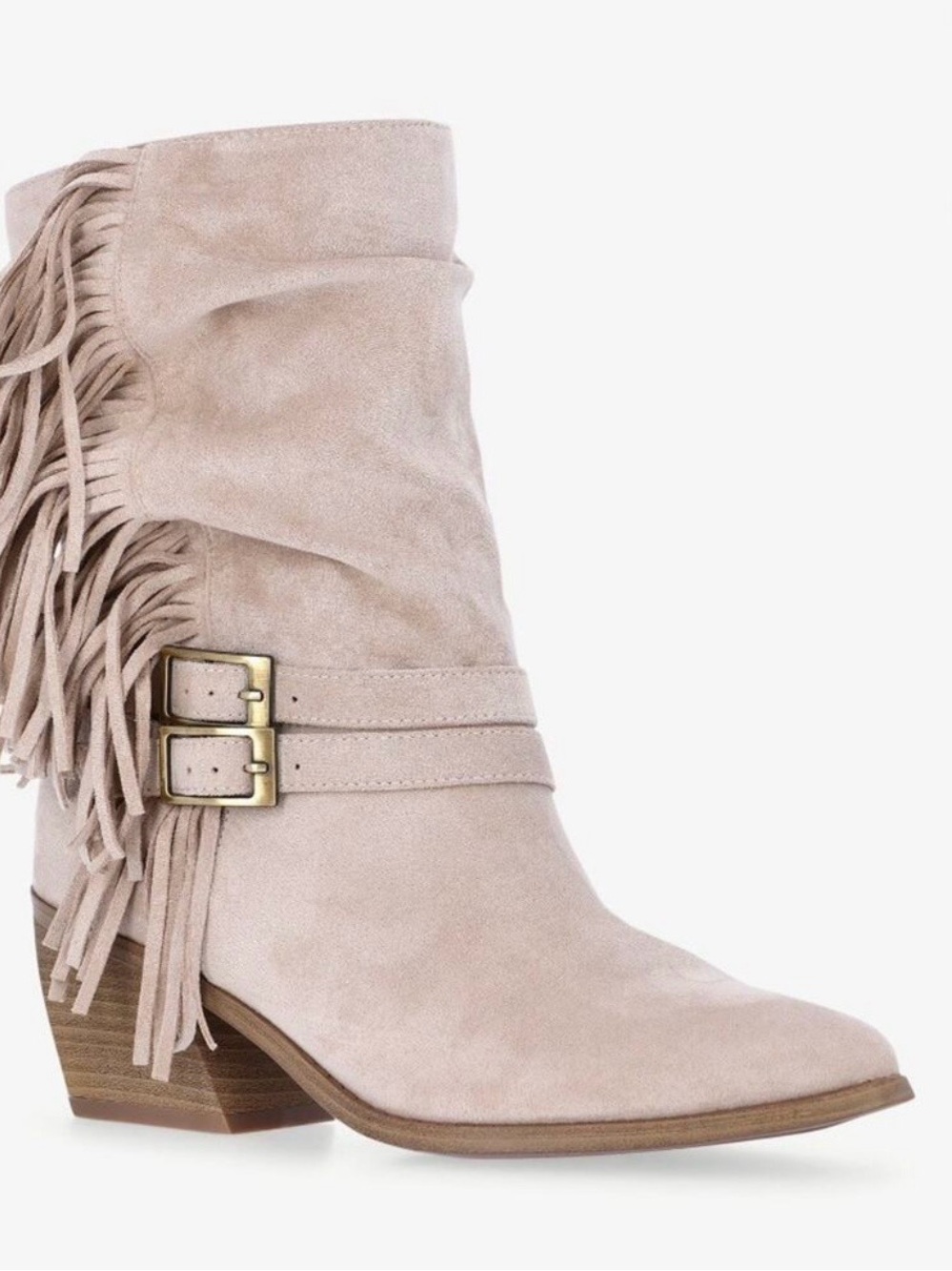 Women's Madden NYC Tan Suede Fringe Pointed-Toe Boots